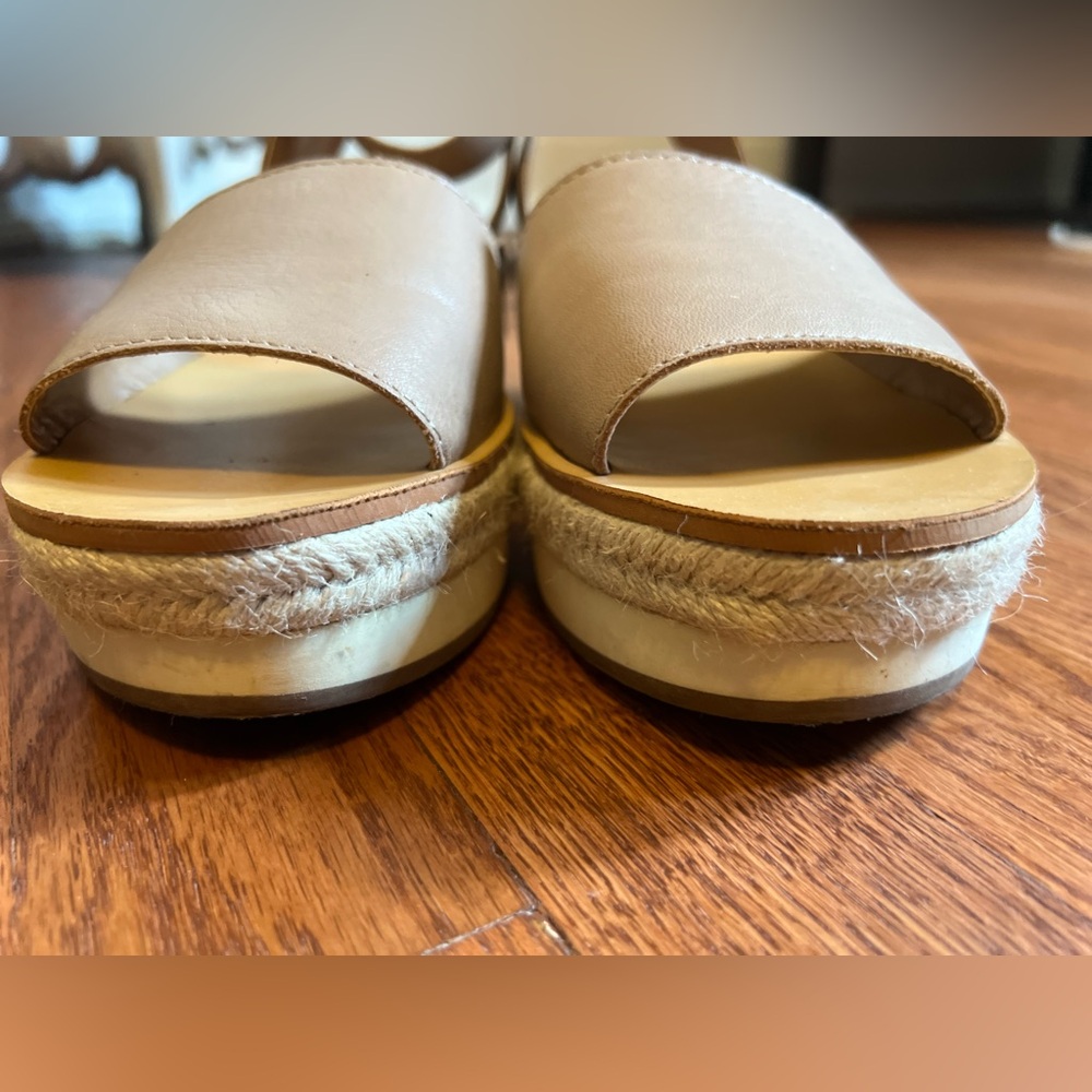 Lucky Brand Joodith Platform Leather Wedge Sandal - Tan, Size 8 - Picture 4 of 7